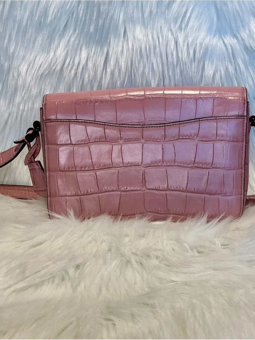 Coach Pink Croc-Embossed Crossbody Bag with Signature C Clasp